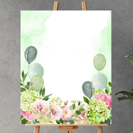 Póster Blank agregar su propia hortena verde floros rosad