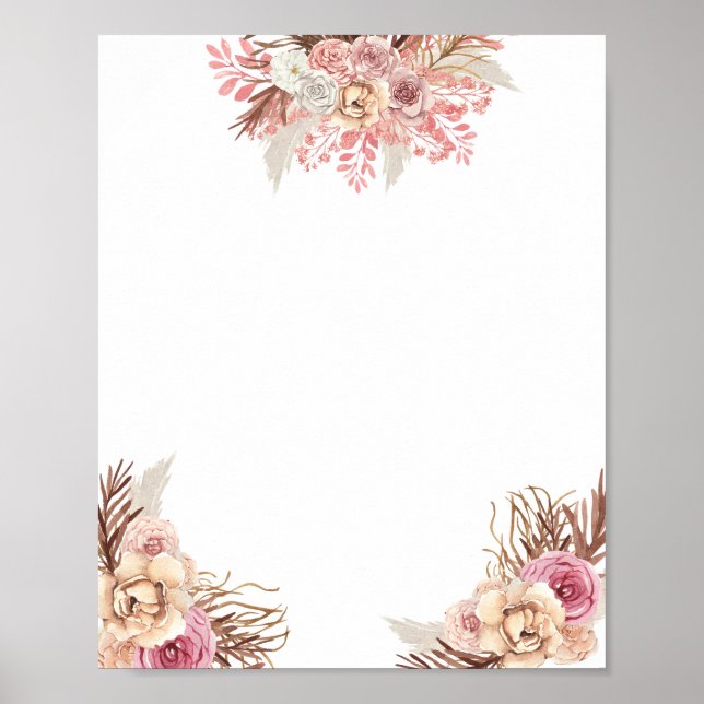 Póster Blank DIY Modern Boho Dusty Rosa Floral (Frente)
