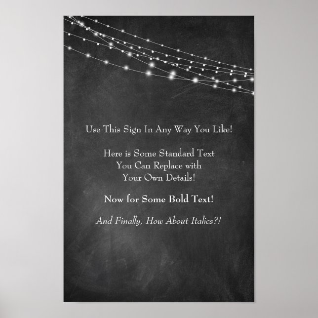 Póster Blank Sign w/ Chalkboard Text & Light Strings: DIY (Frente)