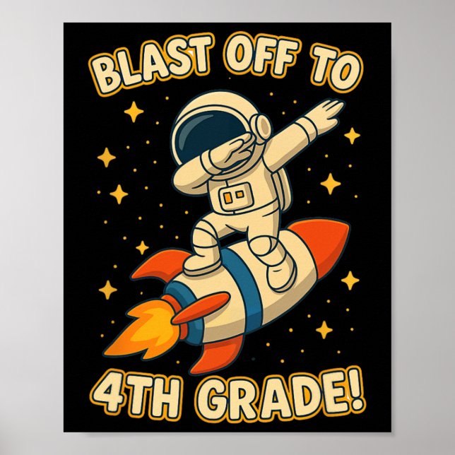 Póster Blast Off 4th Grade Rocket Dab Space Cool School V (Frente)