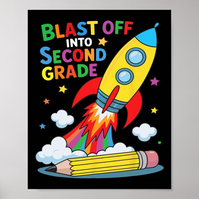 Póster Blast Off Into Second Grade First Day Of School  (Frente)