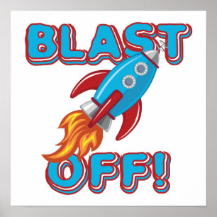 Póster Blast Off Rocket Ship
