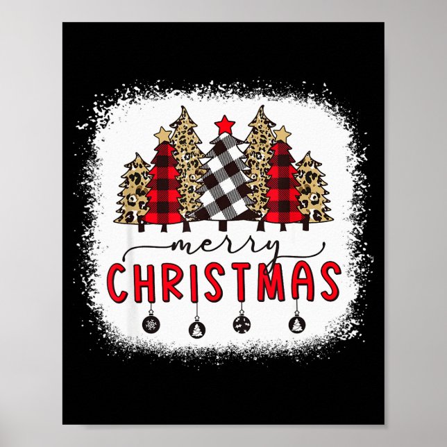 Póster Bleached Merry Christmas Tree Funny Leopard Plaid  (Frente)