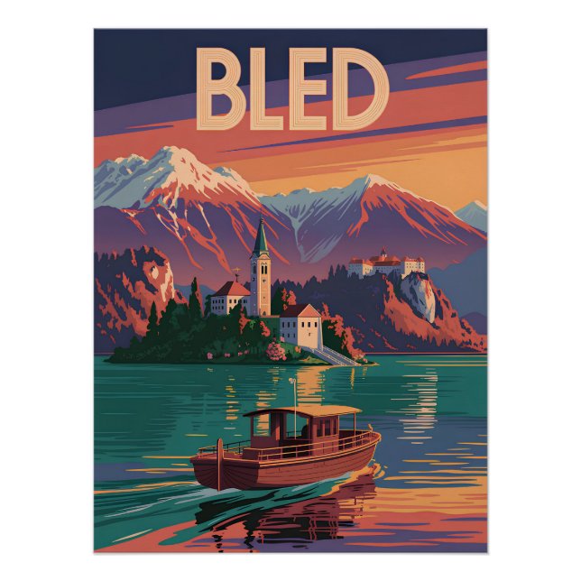 Póster Bled Eslovenia antiguo (Anverso)