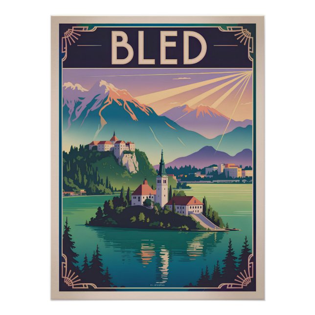 Póster Bled Eslovenia vintage (Anverso)
