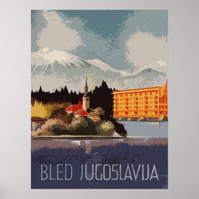 Póster Bled, Yugoslavia, Croacia, viaje vintage (Frente)