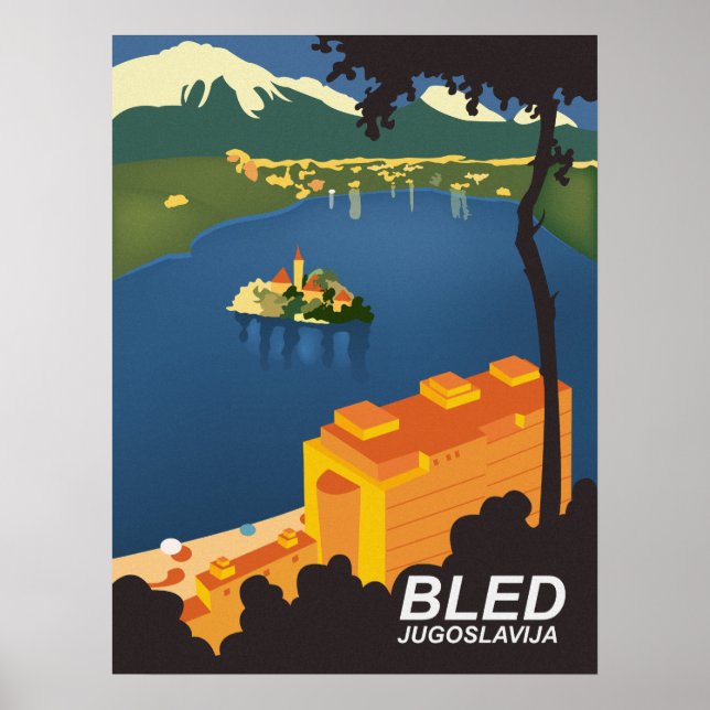 Póster Bled, Yugoslavia, viaje vintage (Frente)