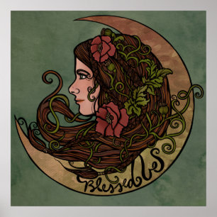 Póster Blessed Be Moon Goddess Pagan Art
