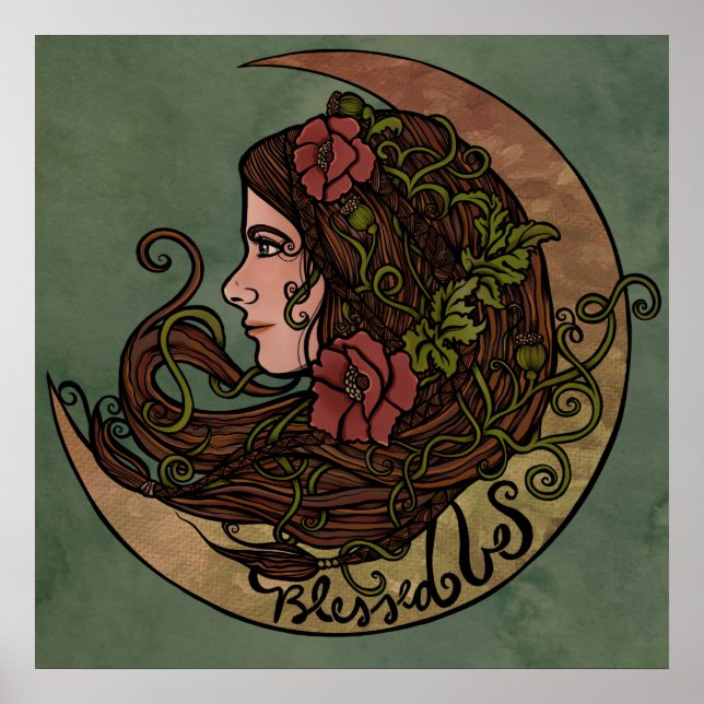 Póster Blessed Be Moon Goddess Pagan Art (Frente)