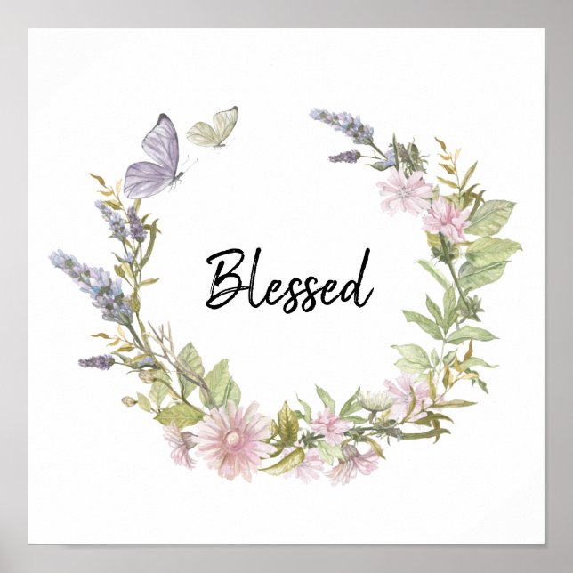 Póster Blessed Butterflies Floral Wreath Poster (Frente)