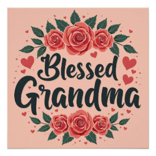 Póster Blessed Grandma Floral Vintage Rosas Tipografía