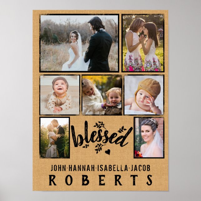 Póster Blesson Burlap Farmhouse 7 Collage de fotos famili (Frente)