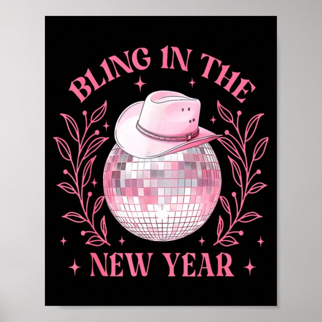 Póster Bling-in The New Year Cowgirl Disco Ball Happy New (Frente)