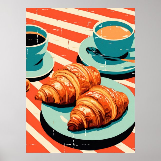 Póster Bliss matutino: Croissants and Coffee (Frente)