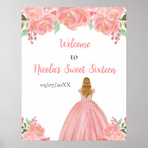 Póster Blonde Hair Princesa Rosa Dulce Dieciséis Bienveni