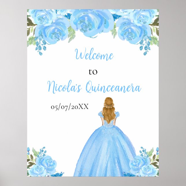 Póster Blonde Hair Princess Blue Quinceanera Welcome (Frente)