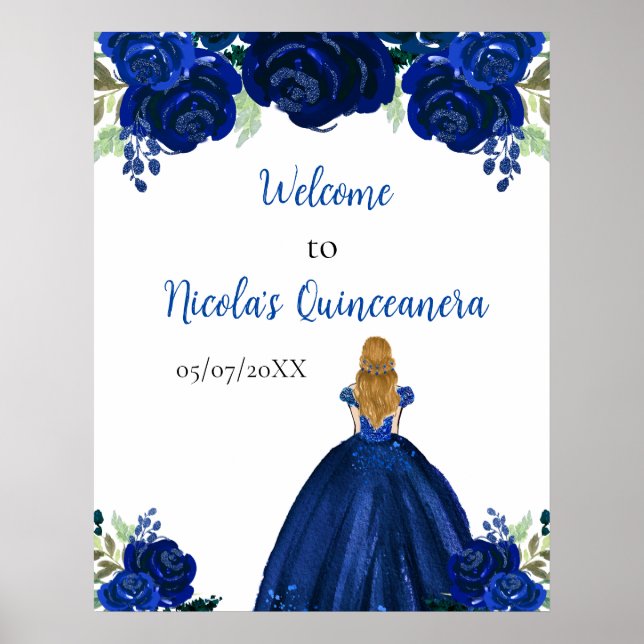Póster Blonde Hair Princess Navy Quinceanera Welcome (Frente)