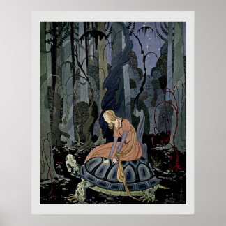Póster Blondine y el Ilustracion Tortoise Fairytale