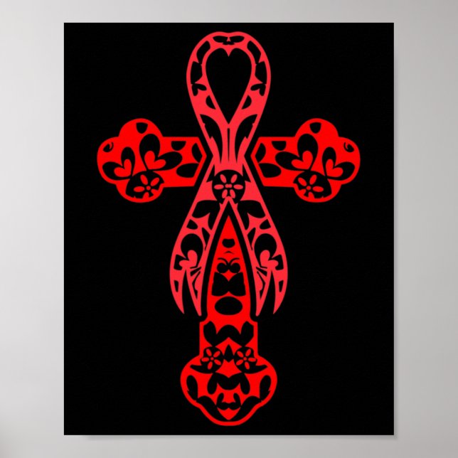 Póster Blood Cancer Awareness Cross God Red Ribbon Faith  (Frente)