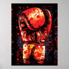 Póster Blood-Splattered Red Boxing Gloves Dramatic Art