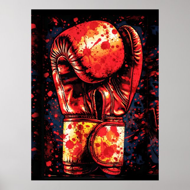 Póster Blood-Splattered Red Boxing Gloves Dramatic Art (Frente)
