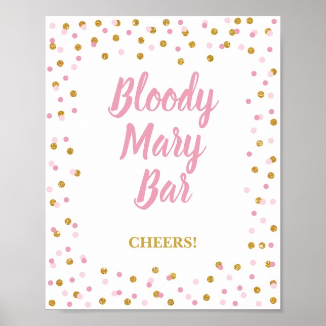 Póster Bloody Mary Bar Fiesta Rótulo Confetti rosado y do (Frente)