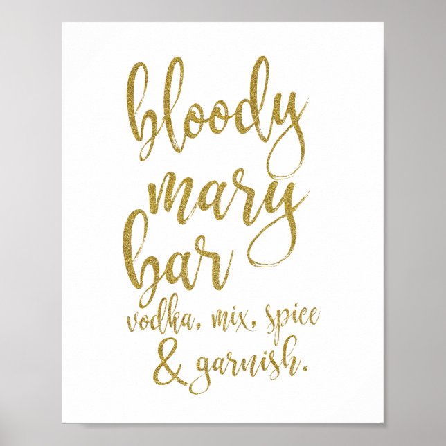 Póster Bloody Mary Bar Gold Purpurina 8x10 Boda Rótulo (Frente)