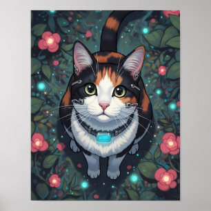 Póster Bloom de Cyber Cat Línea Cibernetica Floral