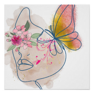 Póster Bloom de mariposa - Arte abstracto de cara floral"