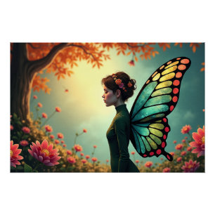 Póster Bloom de mariposa - Hada caprichosa en un jardín