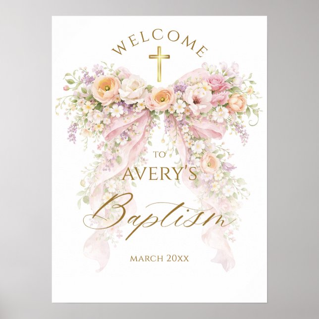 Póster Bloom Floral Bow Girl Baptism (Frente)