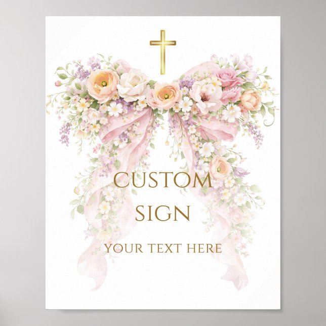 Póster Bloom Floral Bow Girl Baptism (Frente)