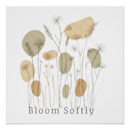 Póster Bloom Softly - Arte de línea de flores silvestres
