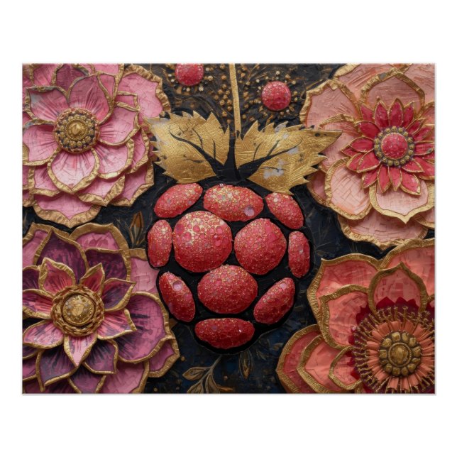 Póster Blooming Flowers Covered with Flowing Artistic Pai (Anverso)