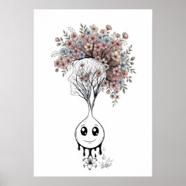 Póster Blooming Mind- Modern Surrealist Floral Art Poster