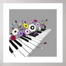 Póster Blooming Piano – Minimal Floral Music