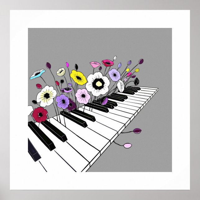 Póster Blooming Piano – Minimal Floral Music (Frente)