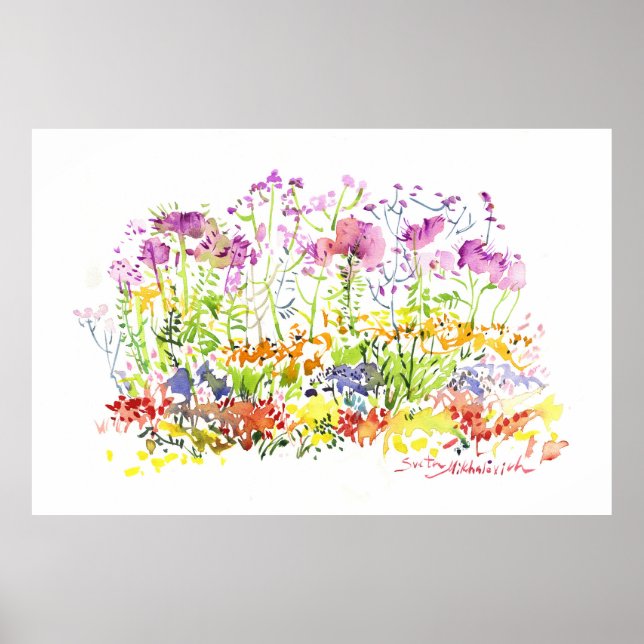 Póster Blooming Summer Garden - Hand-Painted Watercolor (Frente)
