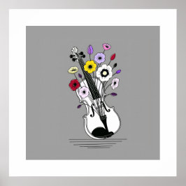 Póster Blooming Violin – Minimal Floral Music