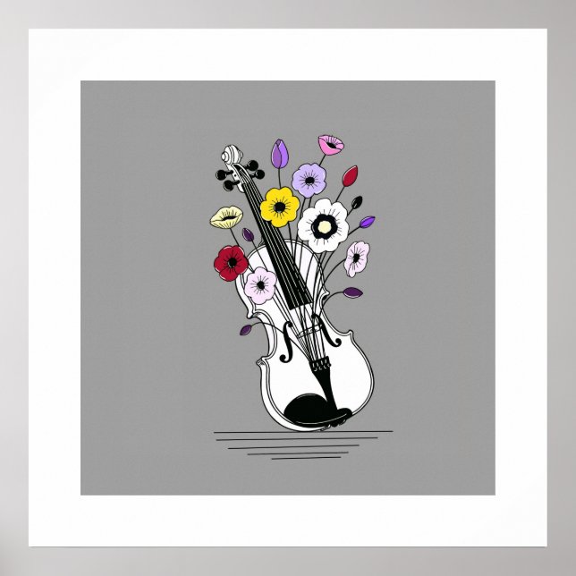 Póster Blooming Violin – Minimal Floral Music (Frente)