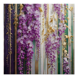 Póster Blooming Wallpaper Violet Gold Wisteria
