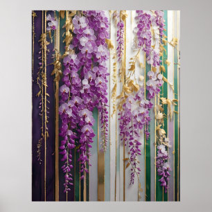 Póster Blooming Wallpaper Violet Gold Wisteria