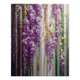 Póster Blooming Wallpaper Violet Gold Wisteria