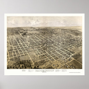 Póster Bloomington, IL Mapa Panorámico - 1867