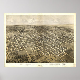 Póster Bloomington Illinois 1867 Mapa Panorámico Antiguo