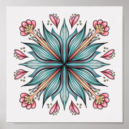 Póster Blooms de primavera: Floral geométrica