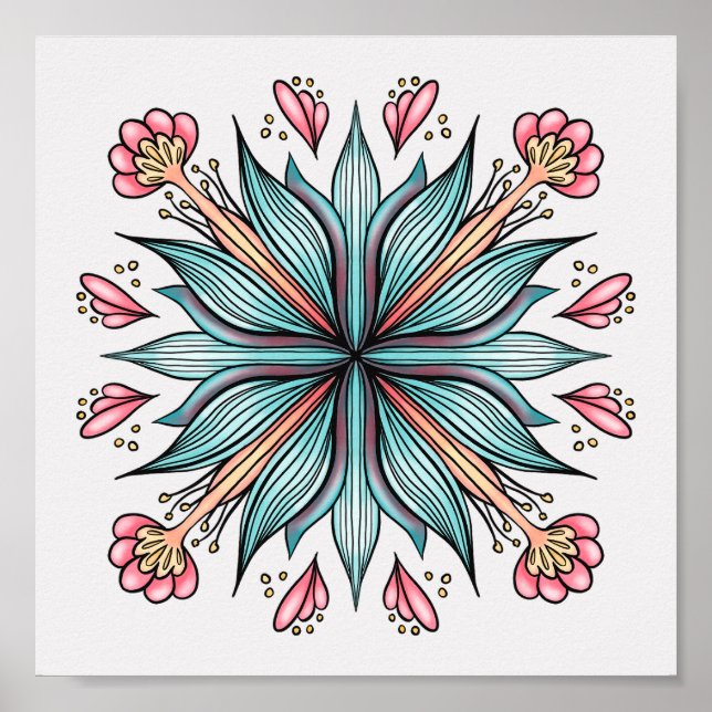 Póster Blooms de primavera: Floral geométrica (Frente)