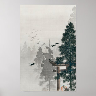 Póster Bloque de aves y la puerta de Torii por Ohara Koso