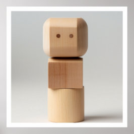 Póster Bloque de madera con cara tallada