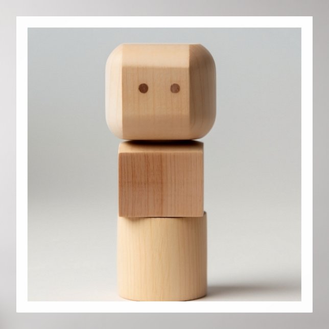 Póster Bloque de madera con cara tallada (Frente)